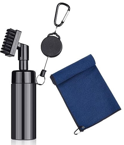 Golf Accessories Set - Club Brush, Chipper, Microfiber Towel, Groove Cleaner Tool, Carabiners, Brush Cover, Ball Washer - Gift for Men, Women, Kids