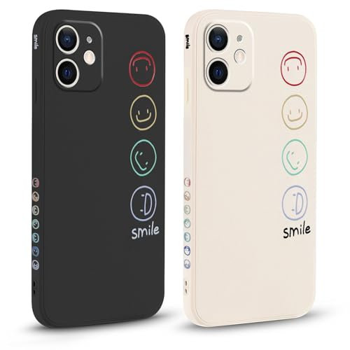 Pnakqil 2 Piezas Funda para Apple iPhone 12 Mini 5.4,Carcasa Silicona Protección con Cámara Suave Mujer Sonrisa Face Cover Moda Cute Fundas Arañazos TPU Ultrafina Regalo Proteger Caso