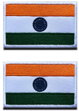 2 St. Indien Indianer Flagge Patch - Taktisch Nationales Emblem, Bestickter Aufnäher mit Verschluss, Militär Bänder für Rucksäcke Kleidung Taschen Uniform Weste Jersey