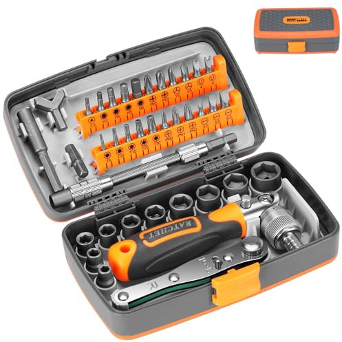 nutmanel Juego de Herramientas 38 pcs, Juego de Llaves de Vaso Llave Carraca 1/4, Puntas de Destornillador Profesionales, Kit de Herramientas Mecánicas, Caja Herramientas, para reparación coches