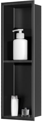 sunrik Nicho de Ducha,Estante de Ducha Empotrado de Acero Inoxidable,Nicho de Pared de Ducha Empotrable en Azulejos，Estantes de Baño Nicho de Doble Capa 60x20x10cm,Negro