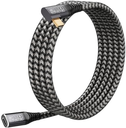 HOTUTUKI USB Type c Video Extension Cable, (6.6ft/2M/20Gbps/100W), 90 Degree USB C 3.2 Extender Fast Transfer Type C Extender Charging Compatible with iPad Pro/Magsafe Charger/Laptop Tablet