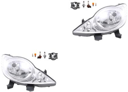 Johns, Scheinwerfer Satz Halogen Front passend für Peugeot 107 06/2005-01/12 H4 Links & Rechts + Nebelscheinwerfer + Leuchtmittel