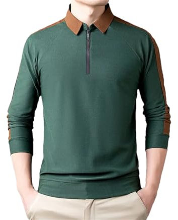 Rfmfkkg Polo da uomo a maniche lunghe con cerniera, casual, per la primavera e l'autunno, Grigio En8, L