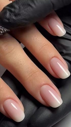 MouyouGlow Press on Nails Kurz,Square Rosa Nude Pink Ombre Weiß Fake Nails Kunstnägel mit Nagelkleber,Babyboomer Farbverlauf White Künstliche Fingernägel … …