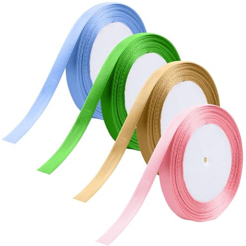Nastro di Raso,4 Popolari Colori 10mm x 22m Nastri Colorati Stoff,Nastro in Tessuto per Arte e Artigianato,Confezione Regalo,Decorazioni per Matrimoni,Festa,Palloncini,Fiocchi