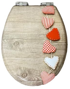 Home Hacks Toilet Seat - Toilet Seat Soft Close - 3D & White MDF Wooden Toilet Seats Quick Release Toilet Lid with Adjustable Hinges, EasyTop Fixing, Easy to Clean, Bathroom (Wooden Hearts)