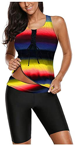 BOTCAM Unterhemden Anzug, Top, Damen, Teil, zweiteilig, Badeanzug, Badebekleidung, Tankinis-Set Uhr Rom (Yellow, XXXL)