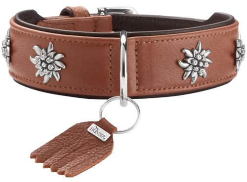 HUNTER Hundehalsband MÜNCHEN Farbe: Cognac/schwarz, Leder, edle Trachten-Details, weich und robust, fellschonend, luxuriös, ökologisch hergestellt, nachhaltig, Made in Germany, Größe: 50