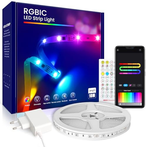 Beaeet Tiras LED 10 Metros RGBIC 5050, Luces LED con App y Mando, Sincronización con la Música, Ideal para Luces LED Habitación, Decoración de Fiestas y Navidad(10m*1)