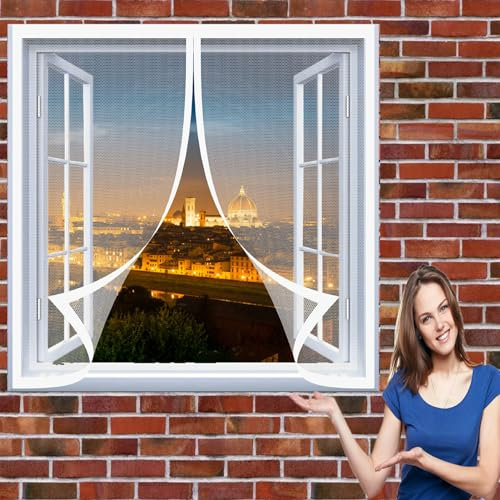 Mosquitera para Ventana con Imán 100 x 80 cm Pantalla Mosquitera Universal Cierre Automático sin Taladrar Fácil de Ensamblar Pantallas para Ventana para Puertas y Ventanas, Blanco