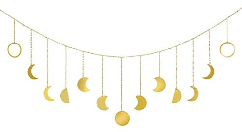 Eklektische Dekor, Mondphase Wand Hängedekor Girlande Monde Hängende Kunst Ästhetische Dekoration Mädchen Zimmer Banner für Kinderzimmer Schlafzimmer Wohnzimmer, (Gold)