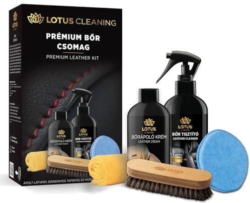 Lotus Premium Lederpflege-Set – 250ml Lederreiniger & 250ml Pflegemittel für Auto, Sofa & Möbel, inkl. Mikrofaser Schwamm, Bürste & Tuch, Komplettes Set für schonende Lederpflege