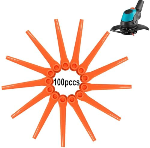 Senda Lot de 100 lames de rechange en plastique pour tondeuse à gazon compatibles avec Gardena EasyCut Li-18/23, ComfortCut Li-18/23 R, AccuCut 400 Li et AccuCut 450 Li (orange)