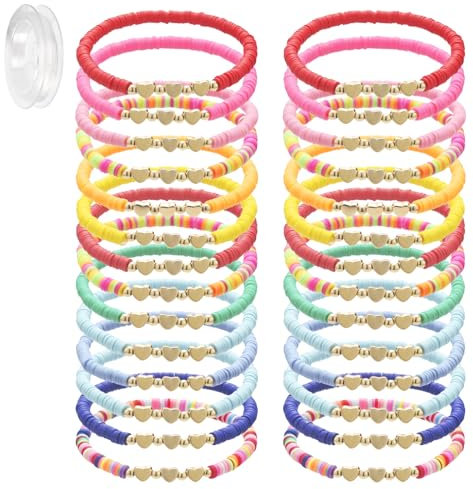 16 Pcs Friendship Bracelets, Adjustable Colorful Beaded Bracelets with String Stretch, Letter Heart Evil Eye Bracelets, Inspirational Bracelets for Girls Women Men Gifts, Party Bag Fillers for Girls