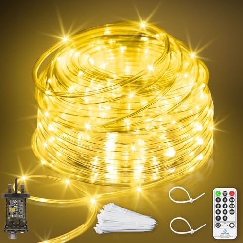 JXLEDAYY 328 FT 1000 LED Rope Lights Outdoor Waterproof String Lights Plug in with 8 Modes Timer Remote Christmas Lights Mains Powered for Indoor Garden Pathway Tree Ladder Pool Decoration-Warm White