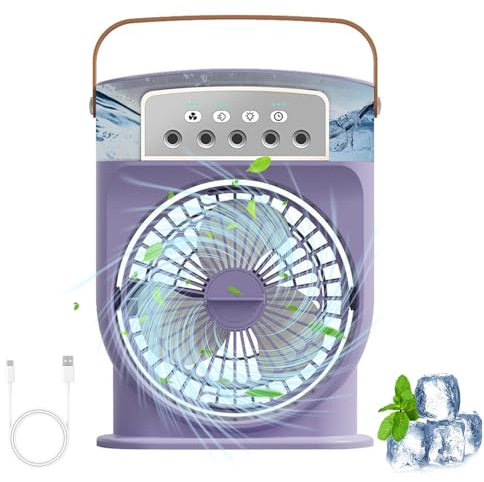 Mobile Klimageräte Mini Luftkühler, 5 in 1 Klimaanlage Klein Tragbare, Luftbefeuchter, mit 7 Farben LED Licht und 3 Geschwindigkeiten, 1/2/3 Stunden Timer, Air Cooler Ventilator mit Wasserkühlung (D)