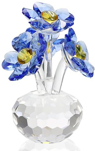 TOLIDA Crystal Forget-Me-Not Ornament - Blue Flower Figurine Crystal Paperweight, Glass Tabletop Decoration