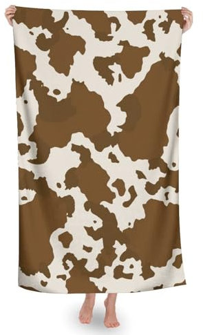 Strandtücher, Braun-Beige Gefleckter Kuhfell-Druck Strandtuch Sandfreie Strandhandtuch Mikrofaser Schwimmbadtuch Für Sauna Fitness Pool 80X130Cm