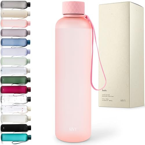 KIVY Borraccia da 1 l, adatta per anidride carbonica e a prova di perdite, per sport, scuola e ufficio, per sport, palestra, bottiglia d'acqua, bottiglia da 1 litro, lavabile in lavastoviglie