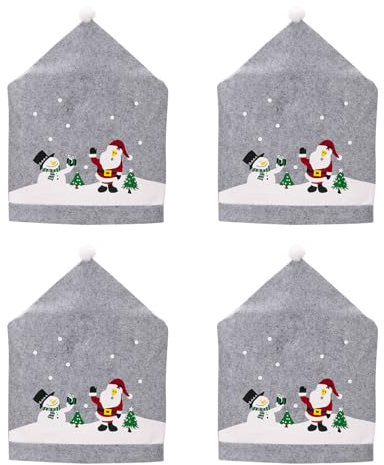 SANRLO Stuhlhussen, graue Weihnachtsmannmütze, Form für Esszimmerstuhl, Rückenlehne, Schonbezug für Weihnachten, Urlaub, Festival, Dekoration