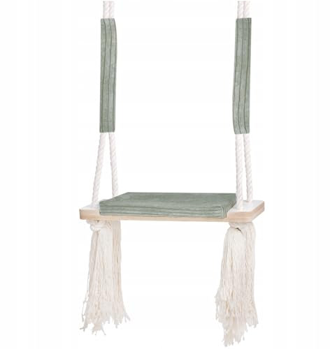 Baby Schaukel für Kinder – Elegante Schaukel Indoor aus Natürlichen Materialien – Einstellbare Kordeln – Sitzbreite 60 cm – Sitztiefe 24 cm – Maximale Belastung bis zu 100 kg – Grün – MISIOO