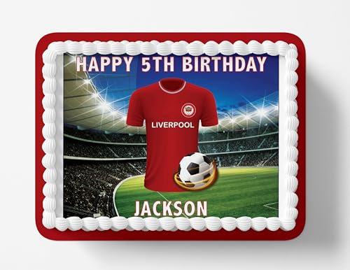 Liverpool Football Team Colours Personalised Edible Cake Topper Printed on Icing Sheets, Round, Square, Costco, Cupcake Toppers - Happy Birthday (2. Costco/Rectangle/Square)