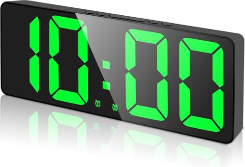 Digitaler Wecker, netzbetrieben, elektrisch, batteriebetrieben, Nachttisch für Schlafzimmer, Büro, LED-Kinderwecker mit Uhrzeit, Datum, Temperatur, Schlummerfunktion, Helligkeit einstellbar, grünes