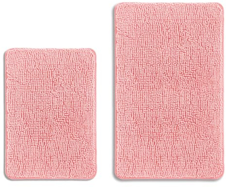 PureSwan Rosa Badezimmerteppich-Sets 2-teilig – Saugfähige und waschbare Badematte, rutschfest, dicke weiche Chenille-Badteppiche für Badezimmerboden, Dusche, Waschbecken - 43,2 x 61+50,8 x 81,3 cm