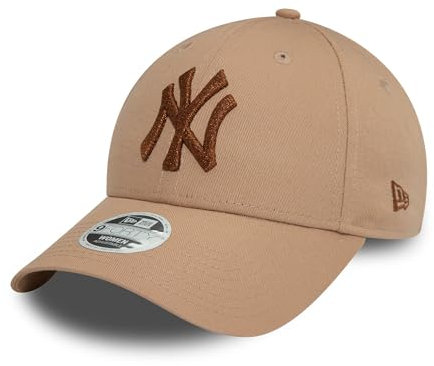 New Era New York Yankees Damenkappe verstellbar Glitzer NY Teamlogo Cap MLB Frau Mädchen beige - One-Size
