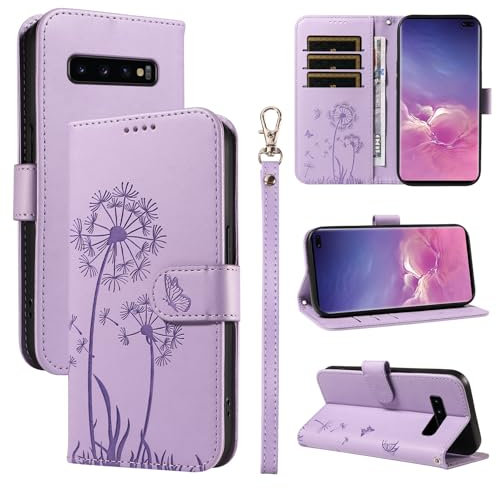 Bravoday Coque pour Samsung Galaxy S10, Housse en Cuir PU Premium Etui à Rabat Pochette de Portefeuille avec Porte Carte Étui de Protection pour Galaxy S10, Violet