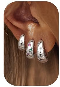 Adramata 14K Vergoldete Creolen Set - Hypoallergen Klein Chunky Statement Ohrringe in Gold und Silber - CZ Damen Schmuck