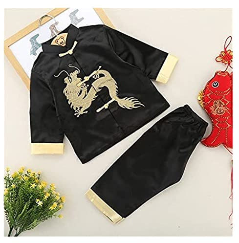 SFNIOKFG Uniforme de Kung Fu Tai Chi de Style Chinois pour Enfants, Costume Tang brodé de Dragon pour Enfants, Ensemble de vêtements Orientaux Traditionnels, adapté aux Enfants 22.10.5 (Cou