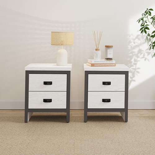 GFW Boston Pair Bedside Cabinets 2 Drawers Storage Shelf Side Cabinet End Table White