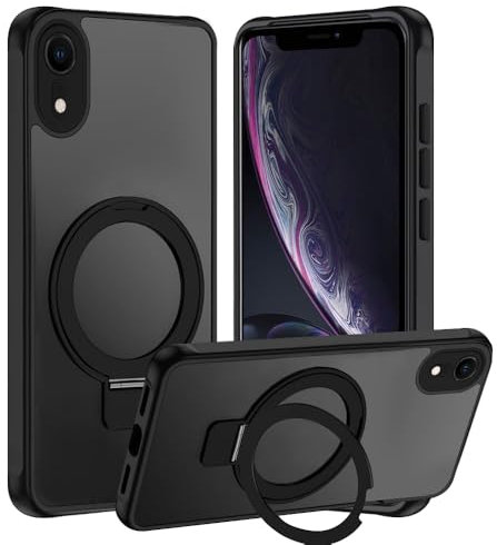 Tawarror 3-in-1 MagStänder Handyhülle für iPhone XR Hülle für MagSafe, Matt Transluzente Magnetisch Schutzhülle für iPhone XR mit Ständer Hart PC Kratzfest + TPU Stoßfest Case, Schwarz