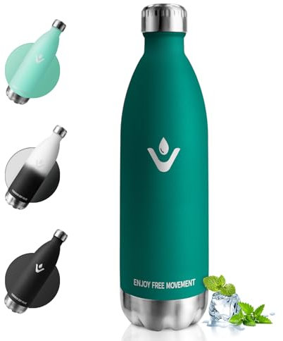 Cantimplora Termica 1L, Botella Agua Acero Inoxidable, Termo Agua sin BPA, Termo Reutilizable, Botella Termica a Prueba de Fugas, Botella Termica para Niños, Escuela, Gimnasio, Senderismo y Deporte