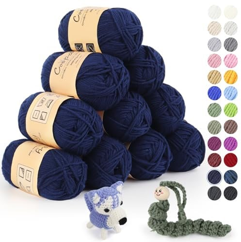 Coopay Wolle zum Häkeln, 450g (10x45g) Weiches Häkelgarn, 5 Faiding Wolle zum Stricken, Babywolle zum Häkeln für Anfänger, Super Weich Häkelgarn Babywolle für Häkel- und Strickprojekt - Marineblau