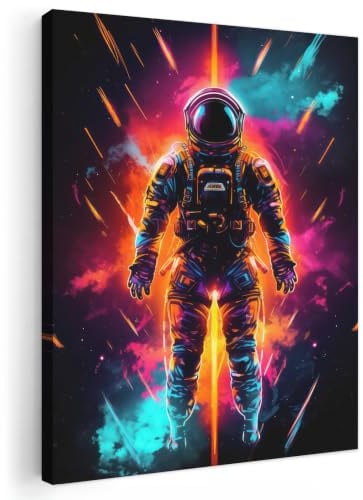 MuchoWow© Bilder Wohnzimmer Deko Modern Wandbild Kunstdruck auf Leinwand | 30x40 cm - Bild Schlafzimmer über Bett Room Decor Geschenke Astronaut - Neon - Spiele - Weltraum