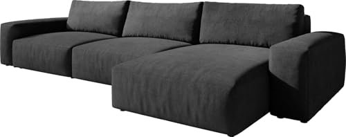 DELIFE Eckcouch Lanzo XL Mikrofaser Schwarz 380x180 cm Recamiere variabel