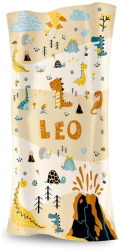 DEREGALOOS Toalla Infantil Personalizada con Nombre. Diseño Animales Dinosaurios Sirenas Unicornios Piratas. Toalla Infantil Playa Piscina Niños Verano. Regalo Original Niños (Dinosaurio, 70X140)