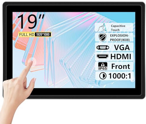 Multi-Point Capacitive Touchscreen Monitor Embedded Industrial Display IP65 Waterproof Panle 1920x1080P with HDMI/VGA Interface (19 inch)