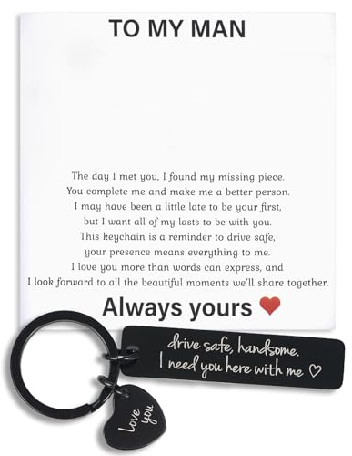 Ouligay Porte-clés Drive Safe pour petit ami, lui, mari, fiancé, homme, cadeau de Saint-Valentin pour petit ami, anniversaire, Noël, romantique, homme, petit ami, cadeau romantique « I Love You »