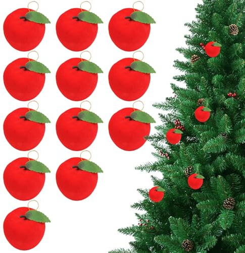 12 Stück Filz-Äpfel, 6, 1 cm, zum Aufhängen, rote Äpfel, Weihnachtsbaumschmuck für Zuhause, Party, Weihnachtsbaumschmuck