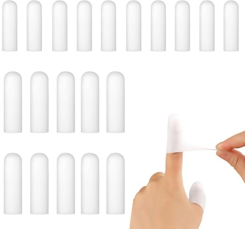20pcs Silicone Finger Protectors, Gel Finger Cots, Fingers Sleeves for Dry Skin, Fingers Tip Band-Aids for Fingertip Cracking, Blisters, FingerStall FingerCovers Pain Relief(Color:White)