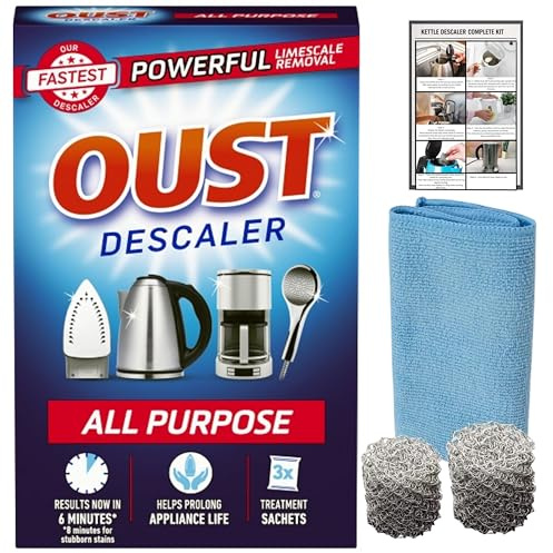 Kettle Descaler Complete Kit With Oust Descaler Sachets, Microfibre Cloth And Stainless Steel Kettle Descaler Balls For Household Appliance Care