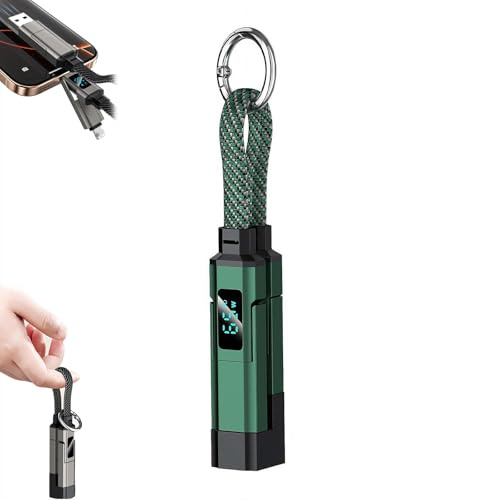 Cikiki 4 in 1 USB C Keychain Charger Cable,65W Fast Charging Short Phone Lanyard Data Cable Fit Light-ning/Type-C/USB-A/USB-C,Portable Multi Charge Digital Display Cord