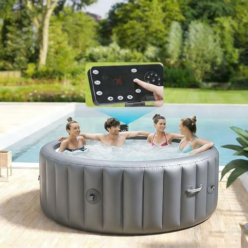 Vasca Idromassaggio Rotonda Gonfiabile, Grande Vasca Idromassaggio Portatile per 4-6 Persone,con 180 Getti D'Acqua,Incluso Pompa Di Riscaldamento,Filtro E Copertura Isolante. 72x28in