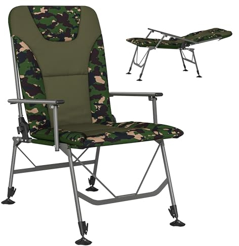 Outsunny Padded Camping Chair for Adults Portable Reclining Mixed Brown