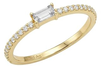 Amor - Damen Ring 925 Silber - Vergoldet/Golden - mit Zirkonia Stein - Baguette Ring - AMR-R0008