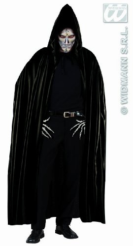 W WIDMANN MILANO Party Fashion - Umhang mit Kapuze | Schwarze Robe, 142 cm für Halloween, Karneval und Mottoparty